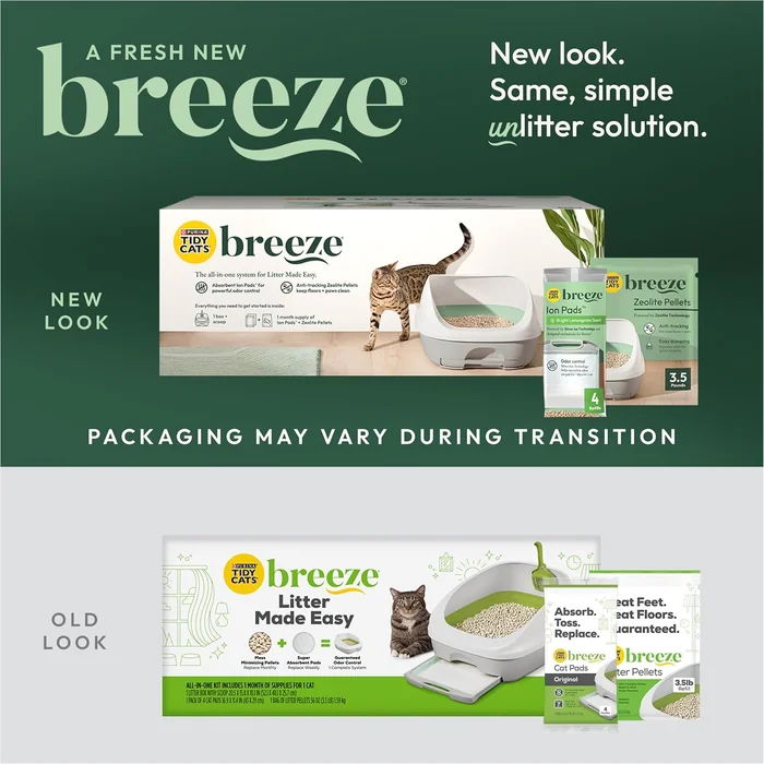 Purina Tidy Cats Litter Box System, BREEZE System Starter Kit Litter Box, Litter Pellets & Pads