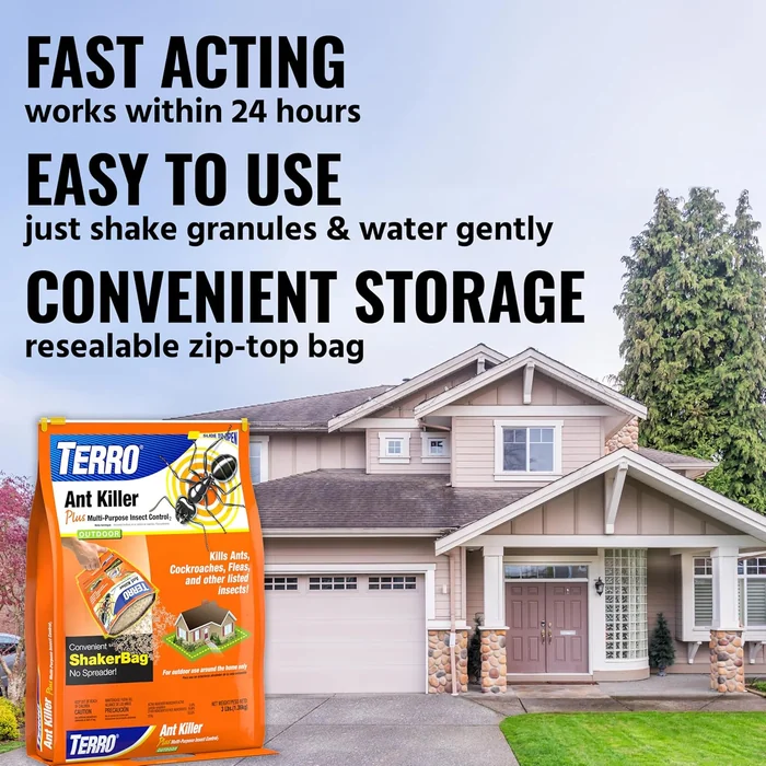 TERRO Ant Killer Plus Multi-Purpose Insect Control for Outdoors - Kills Fire Ants, Fleas, Cockroaches, and Other Crawling Insects - 3lb Shaker Bag - T901-6