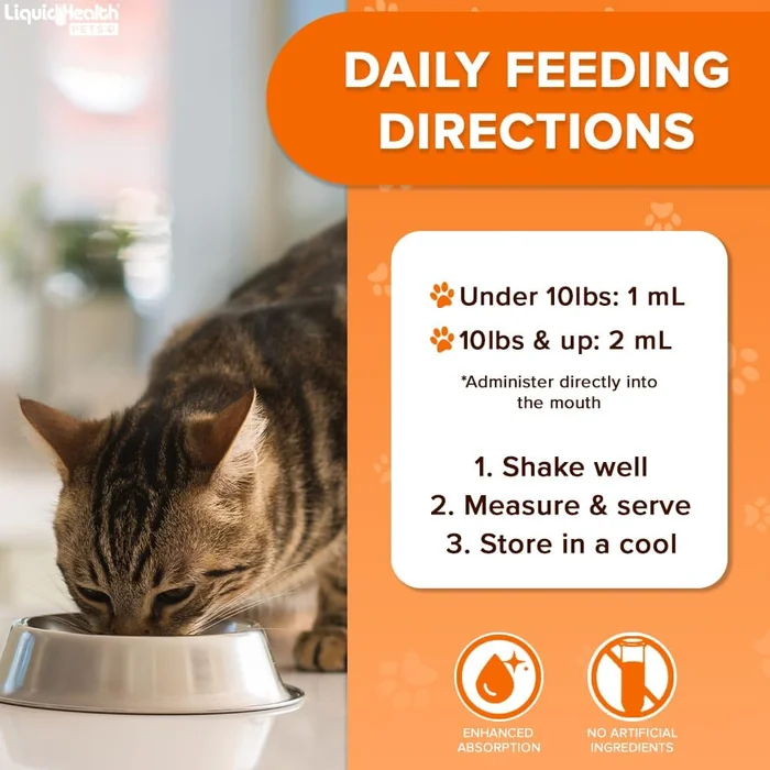 LIQUIDHEALTH Pets Liquid Cat Glucosamine Joint Purr-Fection - Hip & Joint Health Relief Support, Chondroitin Feline Droppers for Senior Older Adult Cats & Kittens - Made in The USA (2 oz)