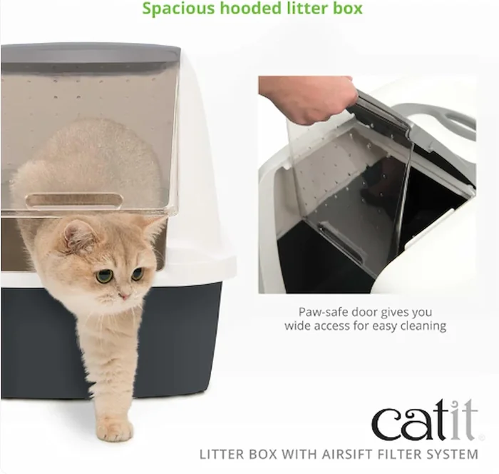 Catit Airsift Jumbo Hooded Litter Pan 、暖かいグレー / ホワイト — プライバシーと清掃のための簡単なアクセス — 大規模または複数の猫の家庭に最適です
