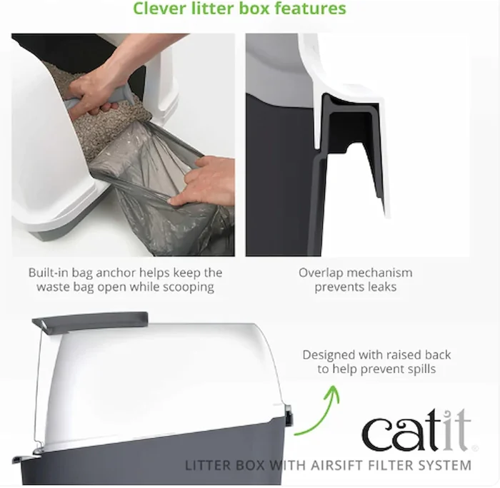 Catit Airsift Jumbo Hooded Litter Pan 、暖かいグレー / ホワイト — プライバシーと清掃のための簡単なアクセス — 大規模または複数の猫の家庭に最適です