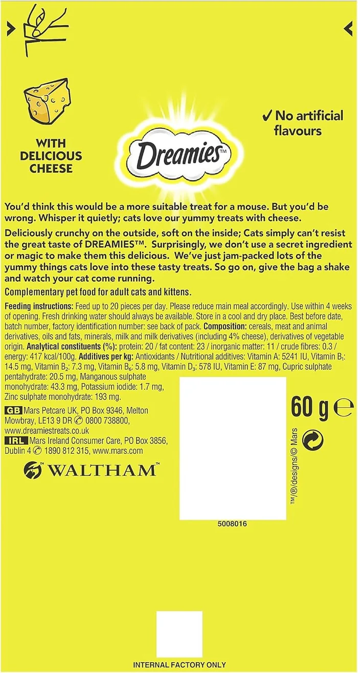 DREAMIES チーズキャットトリート 60 g （ パック 8 個 ）