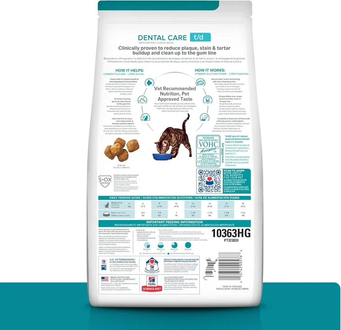 Hill's Prescription Diet t/d Dental Care Chicken Flavor Dry Cat Food, Veterinary Diet, 4 lb. Bag