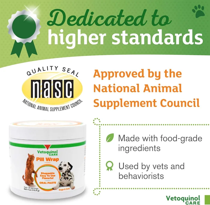 Vetoquinol Pill Wrap Treats pour Chiens & Chats - 4oz, 56 portions - Masque n'importe quelle taille, pilule en forme - Pilule humide, savoureuse et formable - Pouche de pilule de masquage facile à avaler pour l'entraînement et les friandises