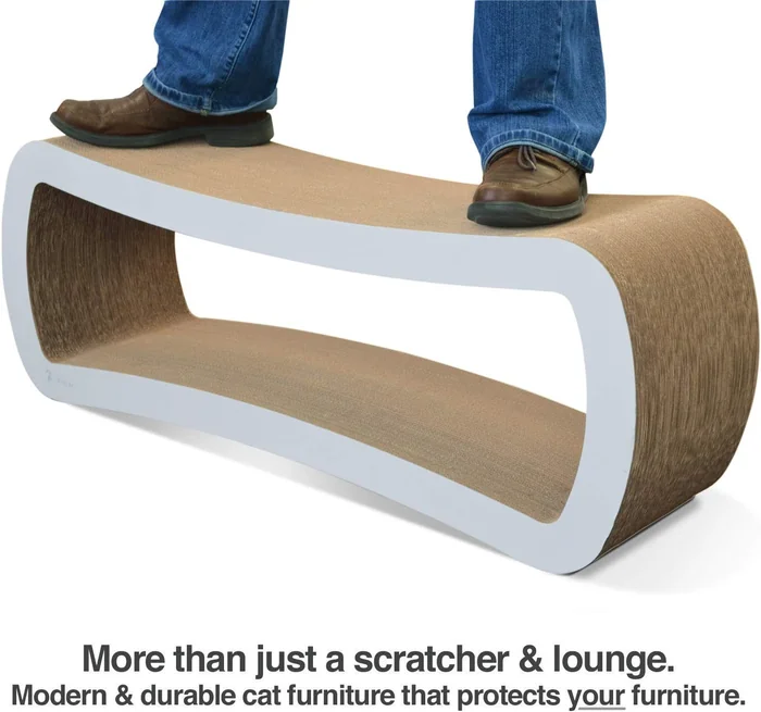 PetFusion Jumbo Cat Scratcher Lounge, White. 39 x 11 x 14 inch 4 Cardboard Scratching Surfaces and 2 Levels, Scratch, Play, Perch, and Hide100% Recyclable Cardboard Cat Lounge