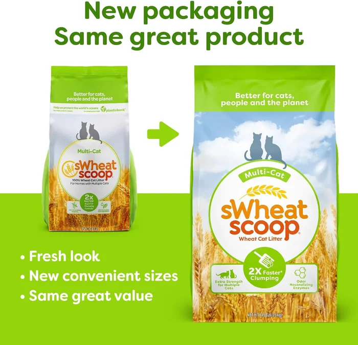 sWheat Scoop Natural Wheat Multi-Cat Litter, Superior Clumping with Odor Neutralizing Enzymes, 25 Pound Bag