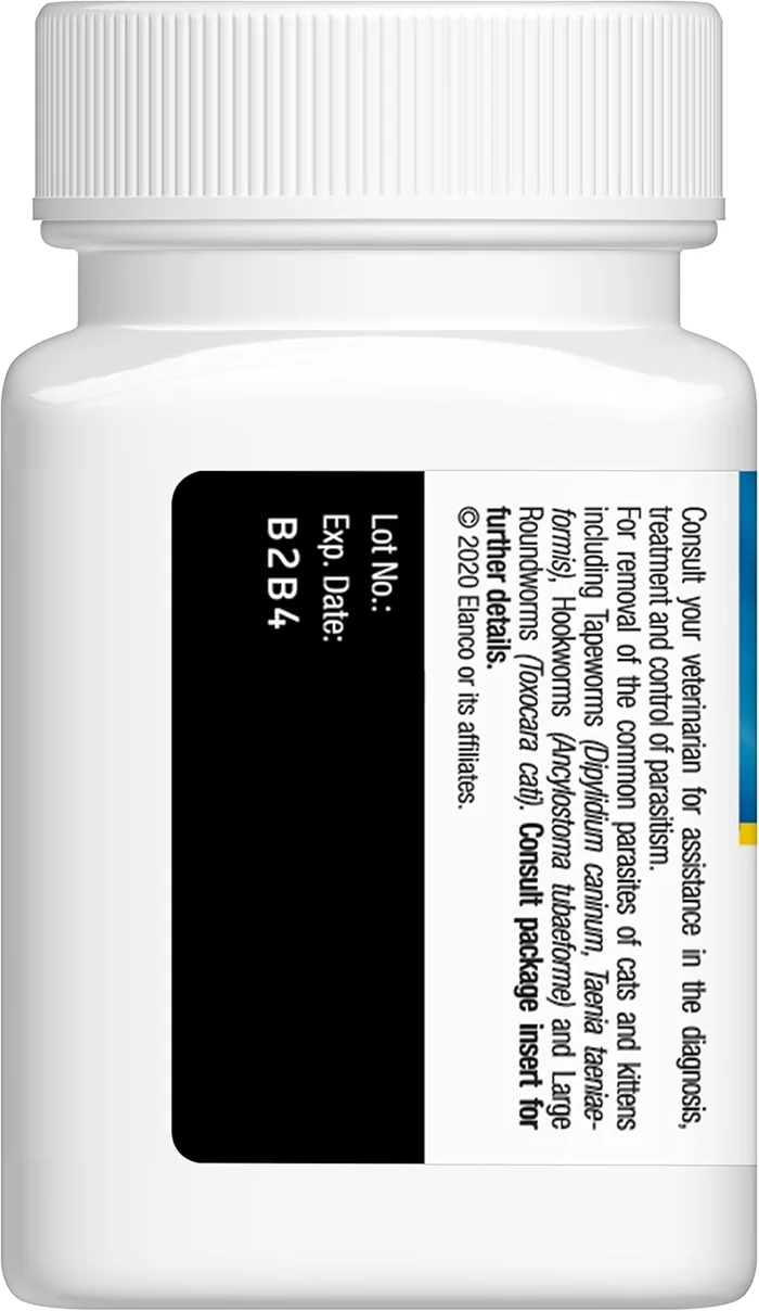 Elanco Drontal Large Spectrum Cat and Kittens Dewormer pour les ténèbres, les anquilés, les vers rondes. | 50 comprimés