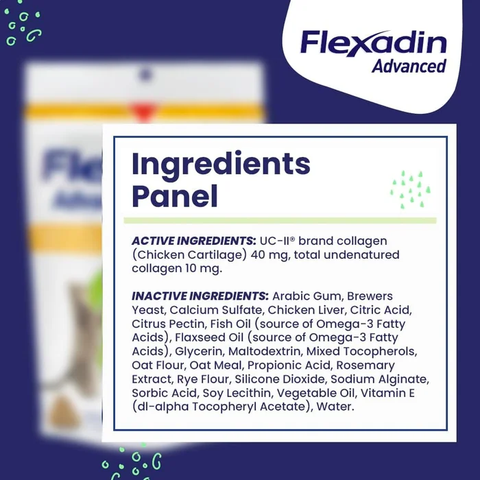 Vetoquinol Flexadin Advanced Hip and Joint Supplement with Undenatured Collagen for Dogs, One Chew a Day Hip and Joint Support Chew for Dogs and Cats, Clinically Proven Vet-Approved Formula, 60 Chews