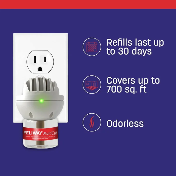 FELIWAY MultiCat 30 Days Calming Cat Plug In Pheromone Diffuser Starter Kit, 48ml - Aide à réduire les conflits et les signes de tension dans les foyers avec plusieurs chats