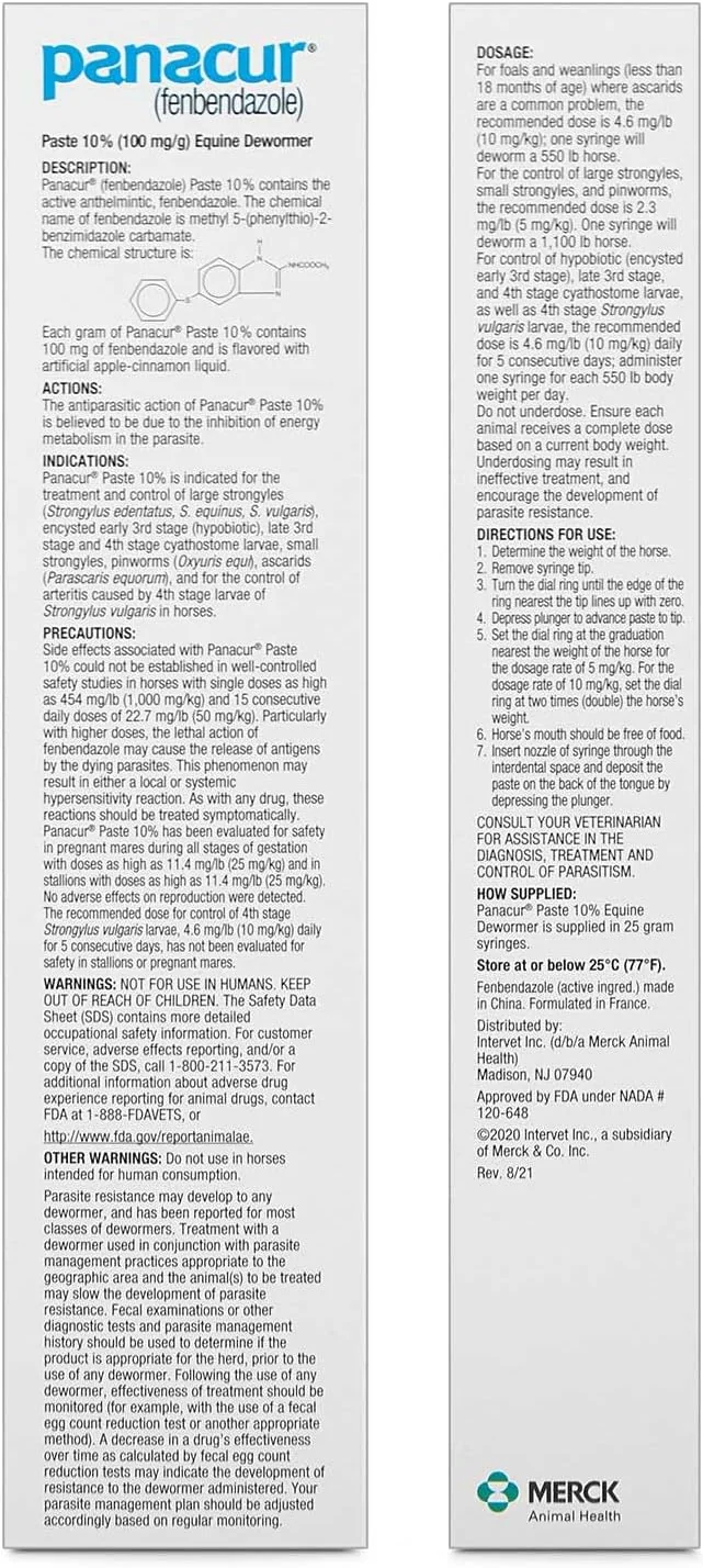 Panacur (3 Pack) Paste de cheval 10%, 100mg Chaque