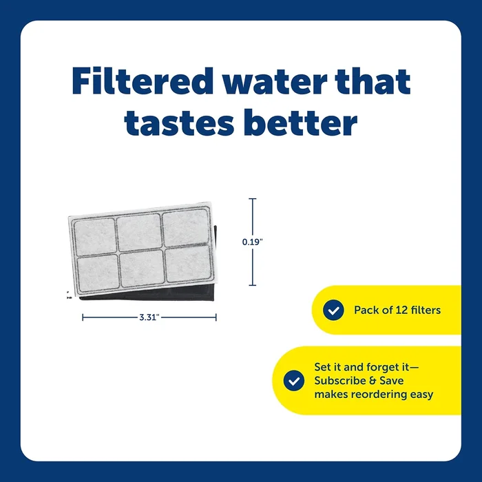 PetSafe Drinkwell Fountain Premium Activated Carbon Filters - Better Hydration Choice - Long-Lasting Purity - Odor-Free Drinking - Water Purification Filter - 12 Pack