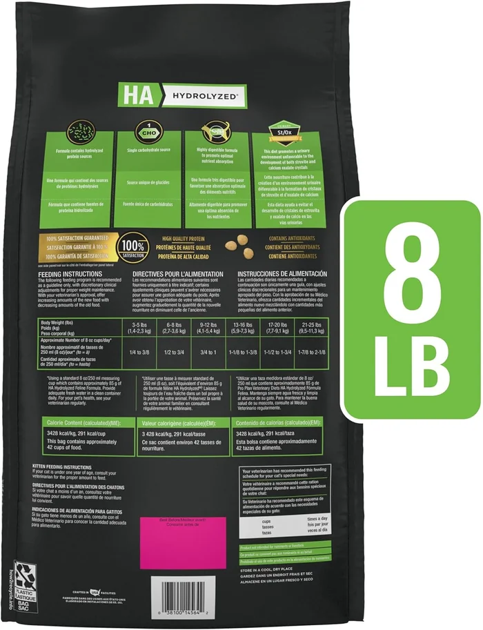 Purina Pro Plan Veterinary Diets HA Hydrolysierte Katzenformel Trockenes Katzenfutter - 8 lb. Tasche