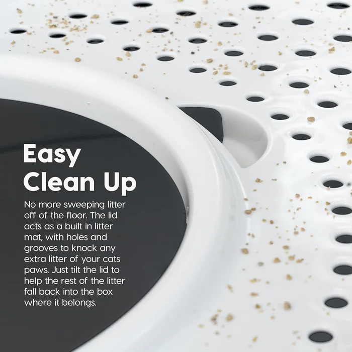 IRIS USA Top Entry 猫砂箱,大号封闭猫砂盖和勺子,防狗,猫砂箱,灰色/白色