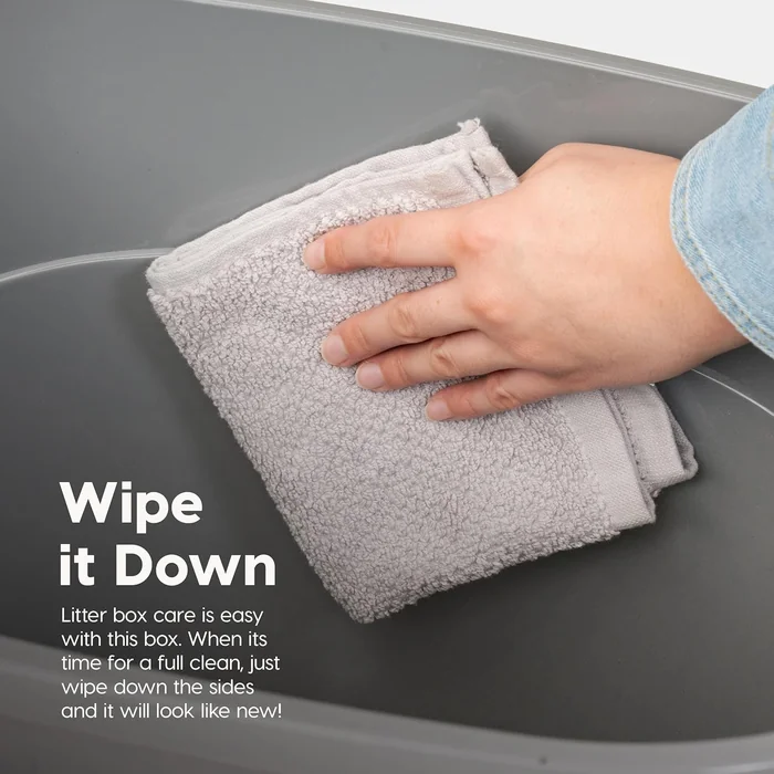 IRIS USA Top Entry 猫砂箱,大号封闭猫砂盖和勺子,防狗,猫砂箱,灰色/白色