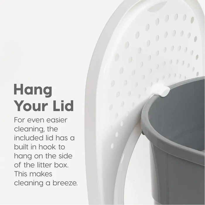 IRIS USA Top Entry 猫砂箱,大号封闭猫砂盖和勺子,防狗,猫砂箱,灰色/白色