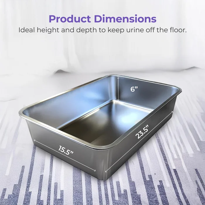 Caja de basura de acero inoxidable iPrimio - Caja de basura sin pegajosos para gatos - Caja XL para gatos con recubrimiento de teflón - Nunca absorbe olores u óxido - Ergonómica, fácil de limpiar, duradera, antiadherente, cajas espaciosas