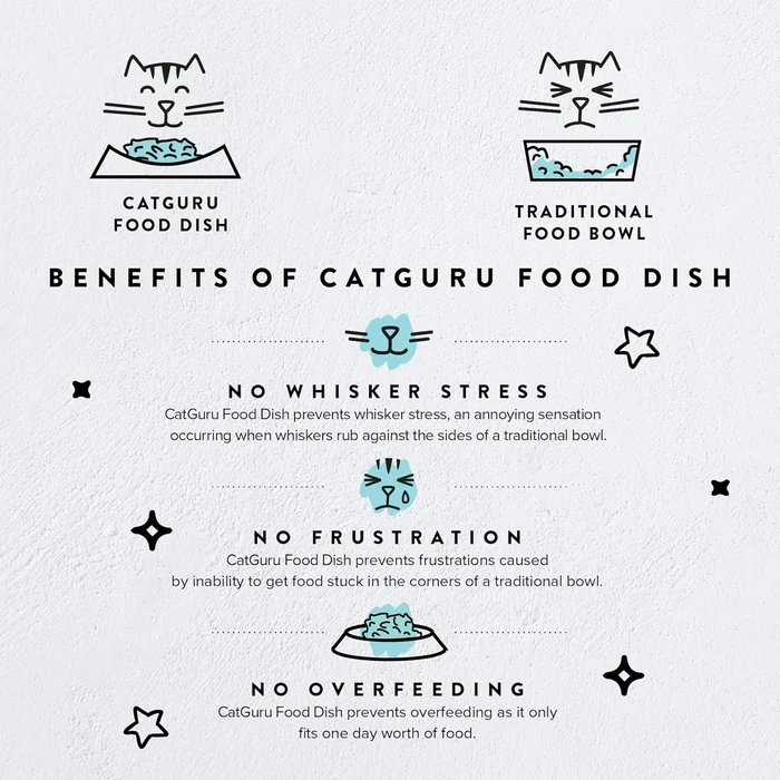 CatGuru Cat Bowls, Whisker Friendly Cat Food Bowl for Indoor Cats, Reliefs Whisker Fatigue, Wide Kitten Dish, Non Slip Pet Dishes, Shallow Pet Plates (Set of 2, Marshmallow)