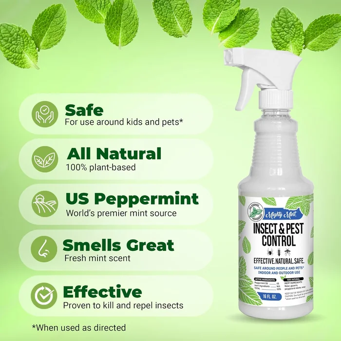 Mighty Mint Peppermint Oil Insect Repellent Spray – Natural Indoor & Outdoor Bug Control for Spiders, Ants, Roaches, and More – Plant-Based, Extra-Strong Formula - 16 oz