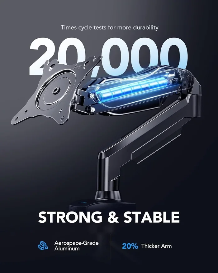 Montage moniteur unique HUANUO, bras moniteur 13 à 32 pouces, support moniteur réglable, montage Vesa avec pince et base de grille - s'adapte aux moniteurs LCD de 4,4 à 19,8 lbs