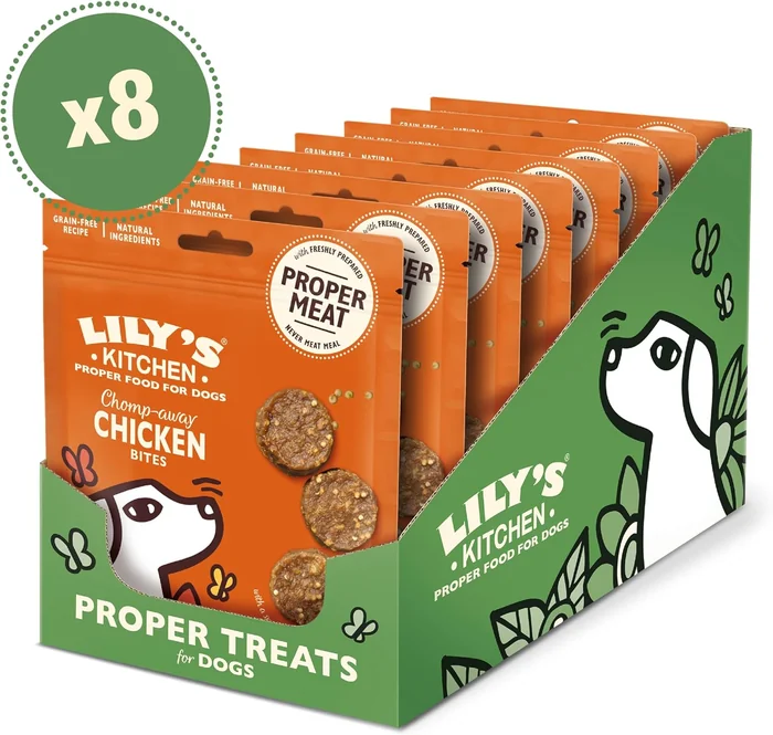 MIUSSAA Lily 's Kitchen Dog Treats Chomp—Away Chicken Bites （ 8 x 70 g ）