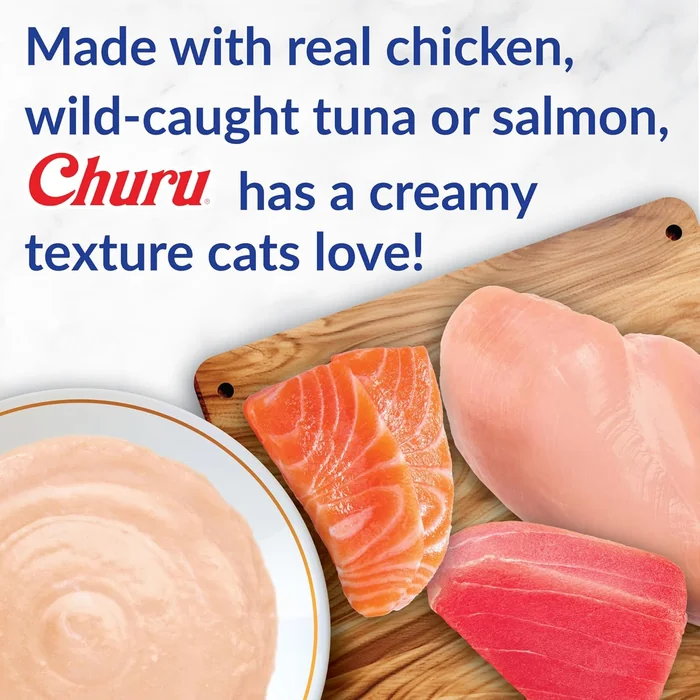 INABA Churu Cat Treats, sans grain, léchable, crèmeux purée pour chat / Topper avec vitamine E et taurine, 0,5 onces par tube, 40 tubes, Tuna Variety Box