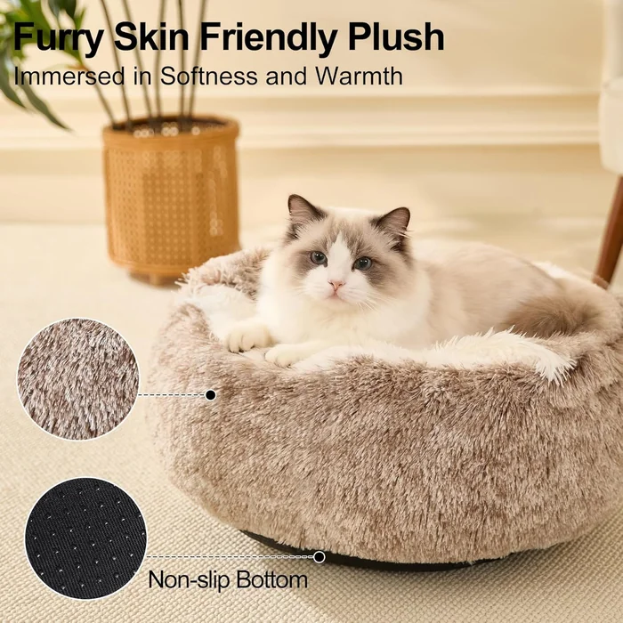 Calming Dog Beds & Cat Cave Bed with Hooded Cover,Removable Washable Round Beds for Small Medium Pets,Anti-Slip Faux Fur Fluffy Coved Bed for Improved Sleep,Fits up to 15/25 lbs (Small,20