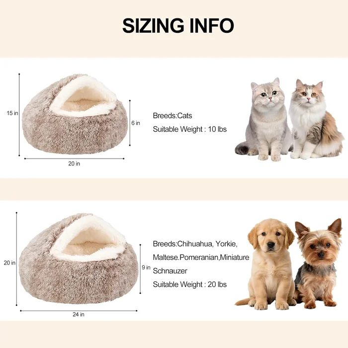 Calming Dog Beds & Cat Cave Bed with Hooded Cover,Removable Washable Round Beds for Small Medium Pets,Anti-Slip Faux Fur Fluffy Coved Bed for Improved Sleep,Fits up to 15/25 lbs (Small,20