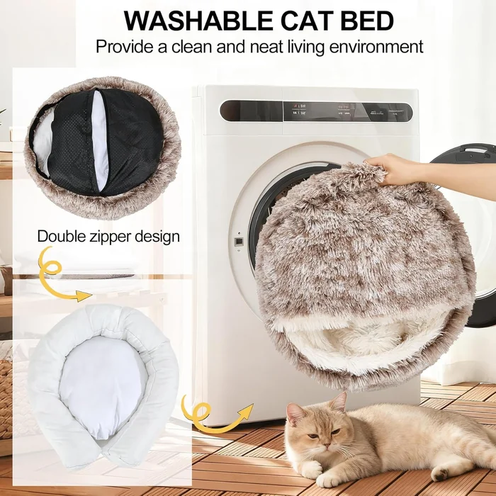 Calming Dog Beds & Cat Cave Bed with Hooded Cover,Removable Washable Round Beds for Small Medium Pets,Anti-Slip Faux Fur Fluffy Coved Bed for Improved Sleep,Fits up to 15/25 lbs (Small,20
