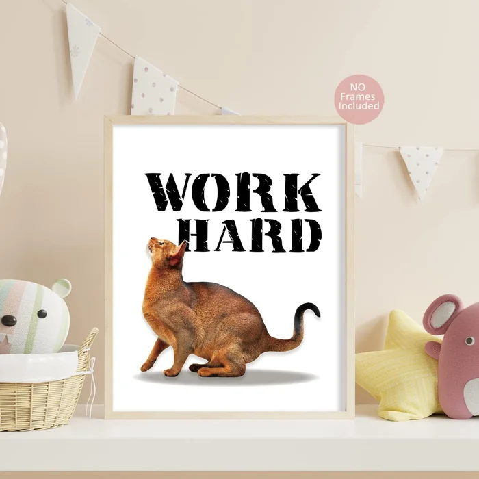 MTL HOE Motivational Cat Art Print, Cat Wall Art Poster, Funny & Cute Animal Inspirational Quotes Painting Poster For Pet Lovers Kid Bedroom Playroom Decor Set Of 6(8”X10”,Unframed)