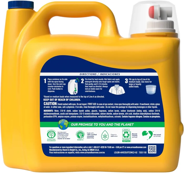 ARM & HAMMER Plus OxiClean Odor Blasters Fresh Burst, 128 Cargas Detergente líquido para lavandería, 166,5 Fl oz