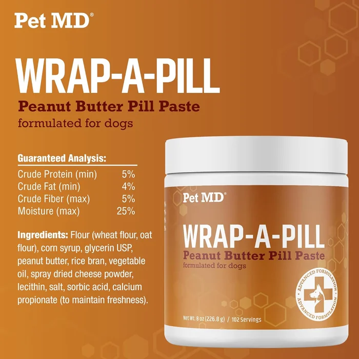 Pet MD Wrap A Pilule Pilule de beurre d'arachide pour chiens - Faire une poche ou une poche pour cacher des pilules et des médicaments - 8 oz