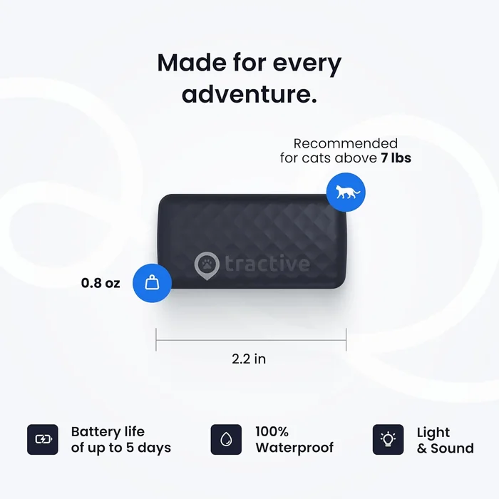 Tractive Smart Cat GPS Tracker | Real-Time Location & Wellness Monitoring for Cats 6.5 lbs+ | Territory & Location History | Up to 5-Day Battery | Breakaway Collar Included (Dark Blue)