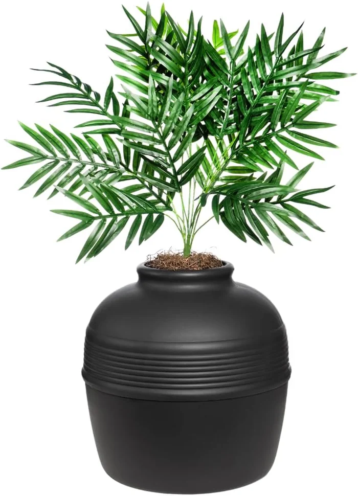 Good Pet Stuff Hidden Cat Litter Box Enclosure with Artificial Plant, Decorative Round Planter, Vented Carbon Charcoal Filter for Odor Control, Easy-to-Clean, Made in USA, Base Kit, Black