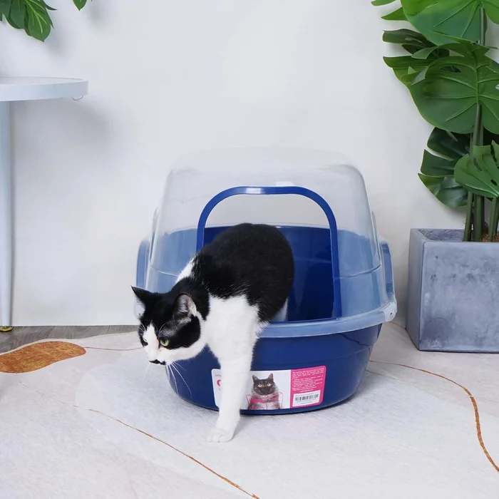 petphabet Covered Litter Box, Jumbo Hooded Cat Litter Box Holds Up to Two Small Cats Simultaneously,Extra Large (Navy Blue)…