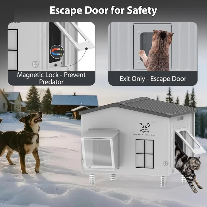 Large Indestructible Heated Cat House for Outside, Extrmely Waterproof & Weatherproof Heated Outdoor Cat House for Winter, Fully Insulated Feral Cat Shelter for Outdoor Barn Cats Strays, 22x17x19.7 in