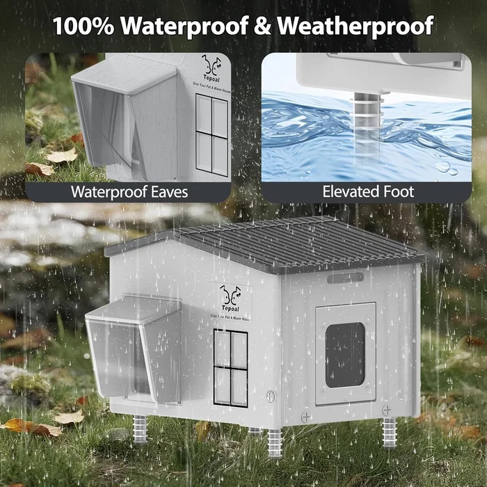 Large Indestructible Heated Cat House for Outside, Extrmely Waterproof & Weatherproof Heated Outdoor Cat House for Winter, Fully Insulated Feral Cat Shelter for Outdoor Barn Cats Strays, 22x17x19.7 in