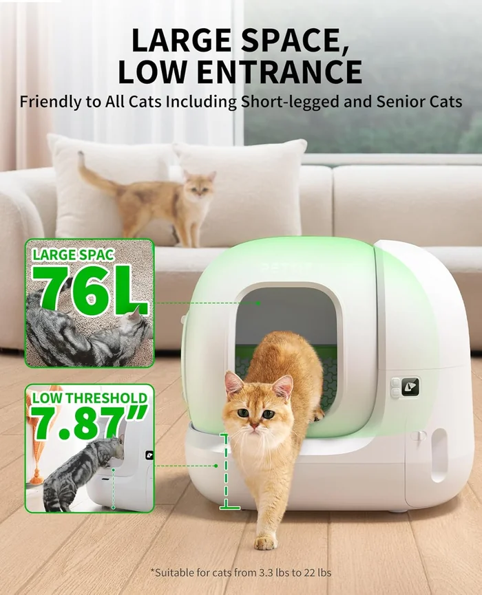 PETKIT PuraMax 2 Automatic Self-Cleaning Cat Litter Box, App Control Automatic Litter Box with Safety Sensors, Odor Free & Anti-Leakage Basic Bundle Includes Trash Bags,2.4G WiFi & Low Entrance