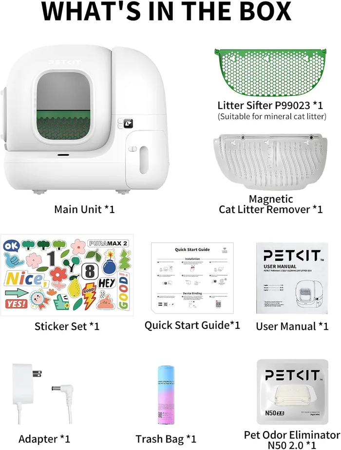 PETKIT PuraMax 2 Automatic Self-Cleaning Cat Litter Box, App Control Automatic Litter Box with Safety Sensors, Odor Free & Anti-Leakage Basic Bundle Includes Trash Bags,2.4G WiFi & Low Entrance