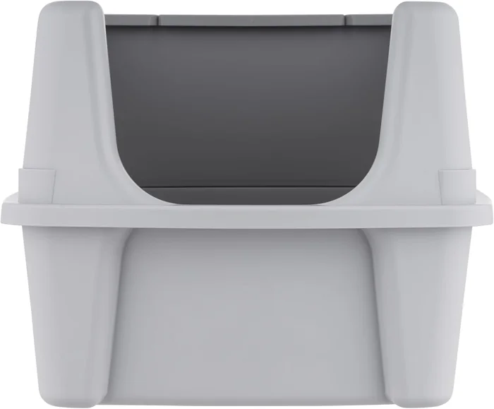 IRIS USA grande litière pour chats avec bouclier de dispersion et scoop, pan à litière pour chats haut latéralement ouvert, argent