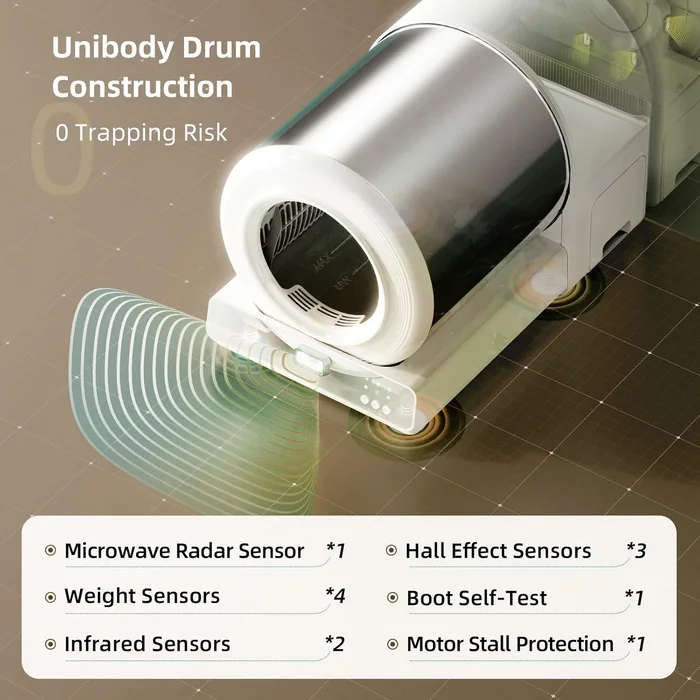 Caja de basura automática de acero inoxidable uahpet, Caja automática de basura de gato con control de APP, Entrada inferior, Sensores de seguridad incluyen bolsas de basura y estera