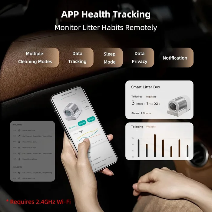 Caja de basura automática de acero inoxidable uahpet, Caja automática de basura de gato con control de APP, Entrada inferior, Sensores de seguridad incluyen bolsas de basura y estera