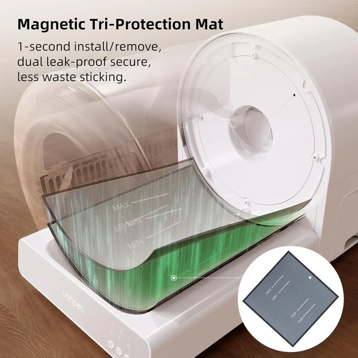 Caja de basura automática de acero inoxidable uahpet, Caja automática de basura de gato con control de APP, Entrada inferior, Sensores de seguridad incluyen bolsas de basura y estera