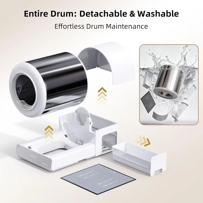 Caja de basura automática de acero inoxidable uahpet, Caja automática de basura de gato con control de APP, Entrada inferior, Sensores de seguridad incluyen bolsas de basura y estera