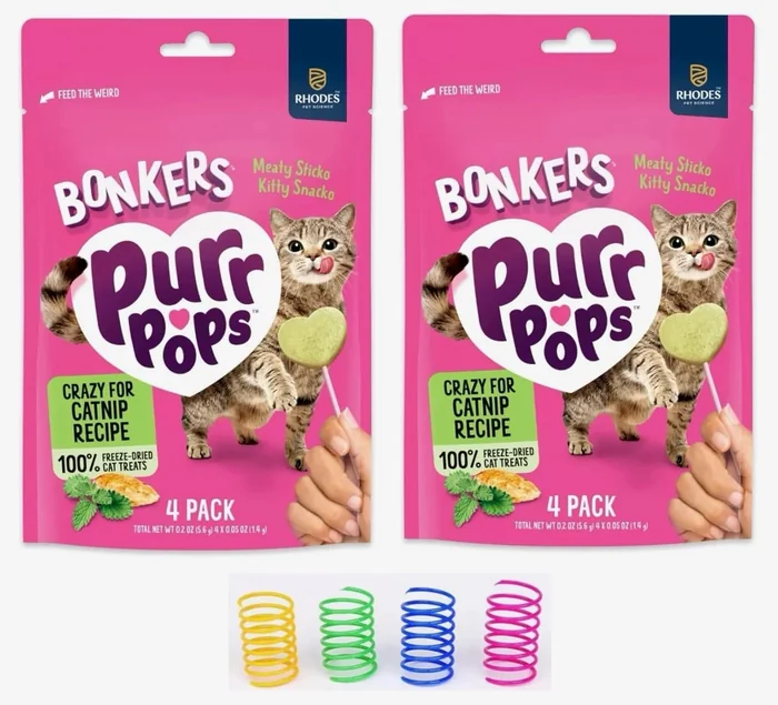 Bonkers Purrpops， Freeze Dried Crazy for Catnip レシピ風味のロリポップ猫のおやつ， すべての品種と年齢のための 8 ピース （ 2 パック ） 猫の春のおもちゃ