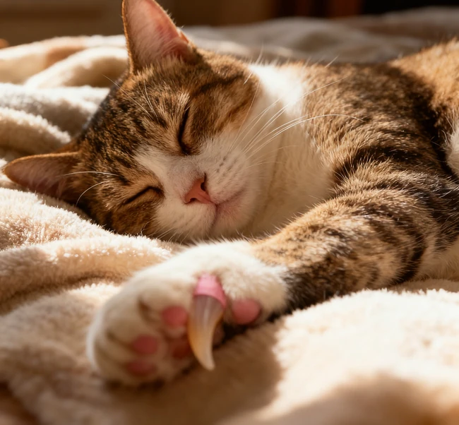 Assortment of cat nail trimming tools including clippers, styptic powder, and treats