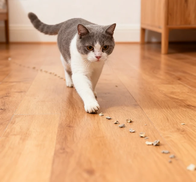 Close-up comparison of different cat litter types like clay, crystals, and pine pellets