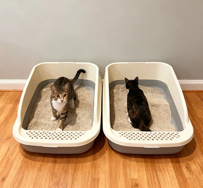 Close-up von verklumpenem Tonmüll, der feste Abfallklümpen zeigt