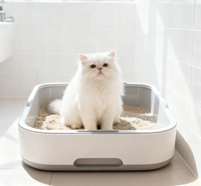 Side-by-side comparison of different types of cat litter in clear containers