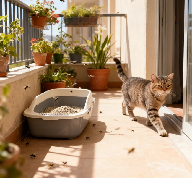 Empty litter box being washed in a bathtub