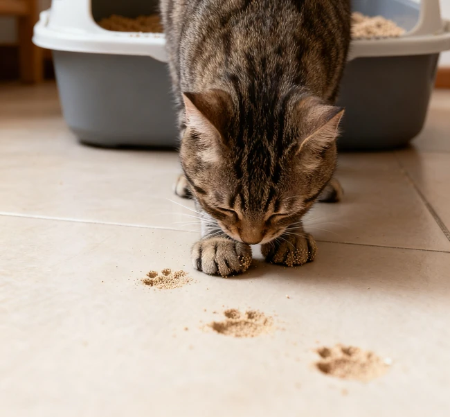 Eine Katze springt aus einer Top-Entry - Box